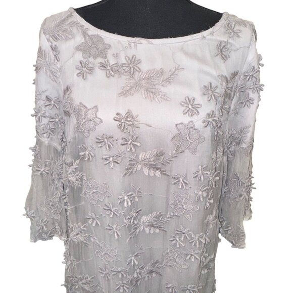 NWT Sundance Women  Floral Applique Embroidery Sheer Gray Dress L Party Holiday - Picture 3 of 11